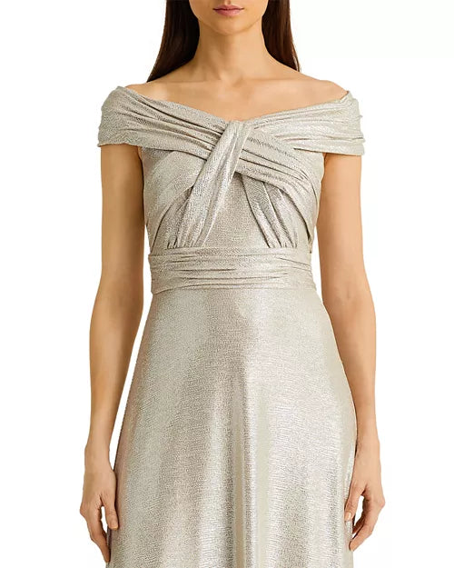 Metallic Off-the-Shoulder Gown