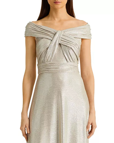 ADRIANNA PAPELL - Metallic Off-the-Shoulder Gown - Designer Dress hire