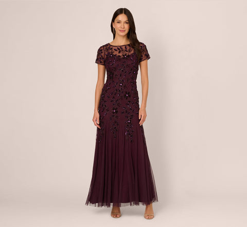 ADRIANNA PAPELL - Night Plum Floral Gown - Designer Dress hire