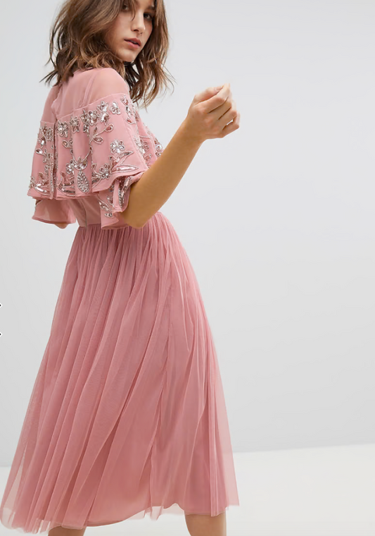 Embellished Cape Cocktail Dress