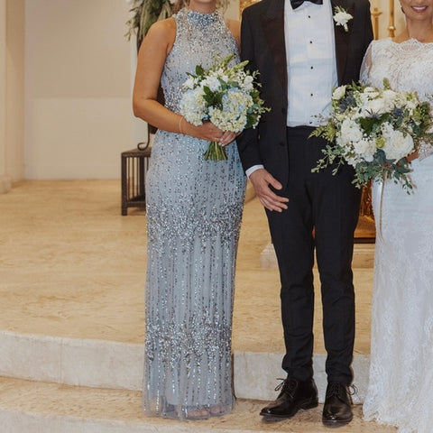ADRIANNA PAPELL - Halter Beaded Column Gown - Designer Dress hire