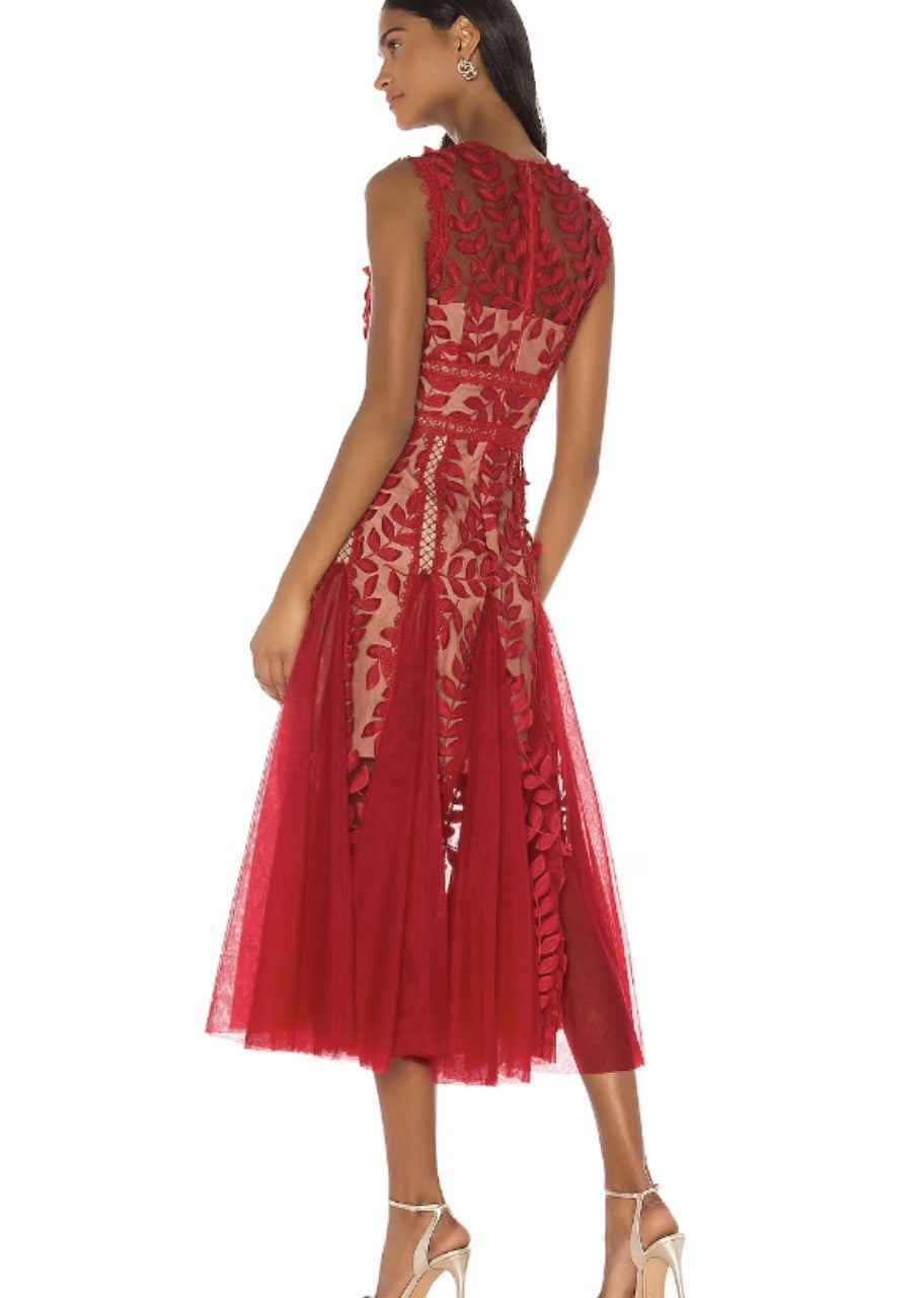 Saba Maroon Midi Dress