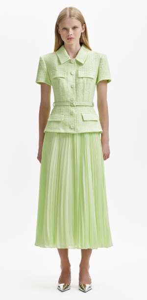strapless open back dress Lime Boucle Chiffon Dress