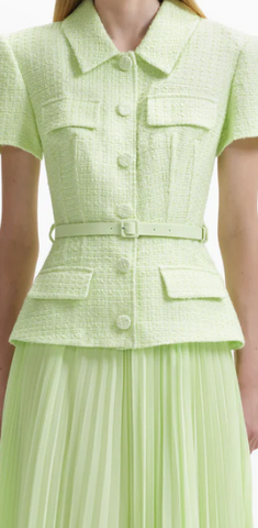 Self Portrait - Lime Boucle Chiffon Dress - Designer Dress hire