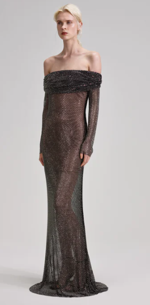 Self-Portrait Rhinestone Fishnet Maxi Dress