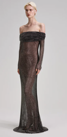 Self Portrait - Rhinestone Fishnet Maxi Dress - Designer Dress hire