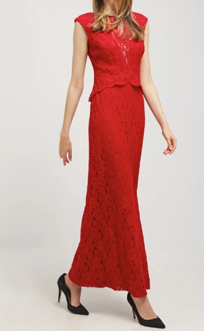 RALPH LAUREN - Red Lace Gown - Designer Dress hire