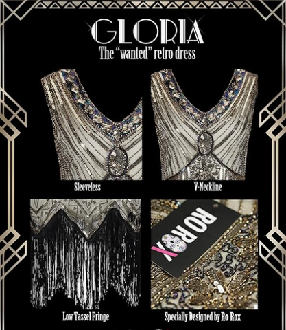 RO ROX - Gloria 1920s Flapper Dress Black - Designer Dress hire