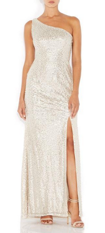 ADRIANNA PAPELL - Silver Sequin Mermaid Gown - Designer Dress hire