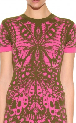 McQ ALEXANDER MCQUEEN - Khaki and Pink Intarsia Dress - Designer Dress hire