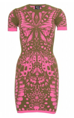 McQ ALEXANDER MCQUEEN - Khaki and Pink Intarsia Dress - Rent Designer Dresses at Girl Meets Dress