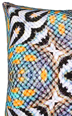 ANJALI HOOD - Blue Throated Macaw Cushion - Designer Dress hire