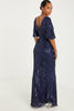 QUIZ - Navy Sequin Wrap Dress - Designer Dress hire