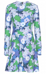 CARVEN - Retro Blue Floral Dress - Designer Dress Hire