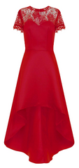 CHI CHI LONDON - Lace Red Dip Hem Dress - Designer Dress Hire
