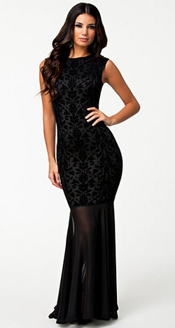 CLUB L - Flocked Fishtail Maxi Dress - Designer Dress hire