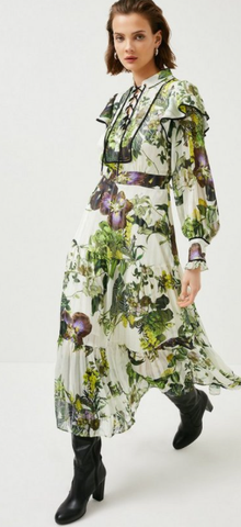 KAREN MILLEN - Botanical Lace Up Midi Dress - Designer Dress hire