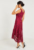 QUIZ - Berry Embroidered Dip Hem Dress - Designer Dress hire