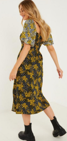 QUIZ - Black Floral Midi Dress - Designer Dress hire