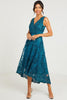QUIZ - Teal Embroidered Dip Hem Dress - Designer Dress hire