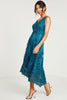 QUIZ - Teal Embroidered Dip Hem Dress - Designer Dress hire