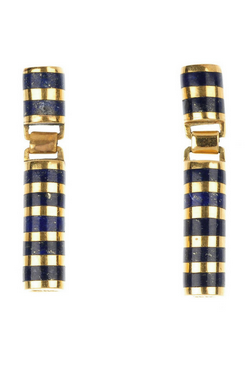 KNIGHTSBRIDGE ROCKS - Gold and Lapis Lazuli Ear Pendants - Designer Dress hire