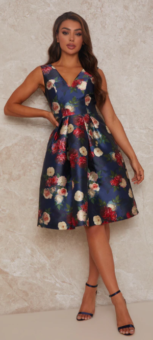 knee length dresses for ladies Black Poplin Tie Waist Midi Skater Dress – ElinaFashion.com main image 0