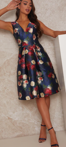CHI CHI LONDON - Midi Skater Dress Navy - Designer Dress hire