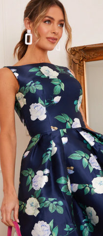 CHI CHI LONDON - Boat Neck Floral Skater Dress - Designer Dress hire