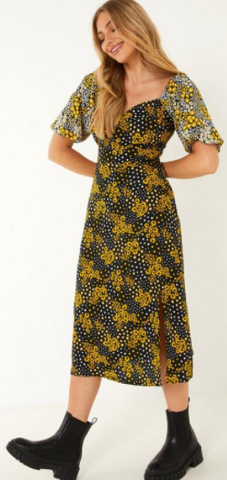 QUIZ - Black Floral Midi Dress - Designer Dress hire