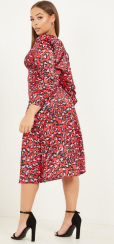 QUIZ - Leopard Satin Midi Dress - Designer Dress hire