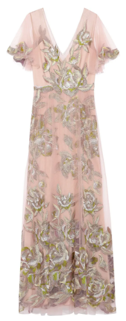 sachin and babi light blue dress MARCHESA NOTTE blush pink glitter tulle black velvet bow tea length gown  US2 S For Sale at 1stDibs