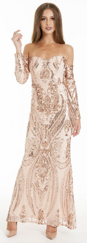 MATTEO - Camilla Gold Sequin Gown - Designer Dress hire