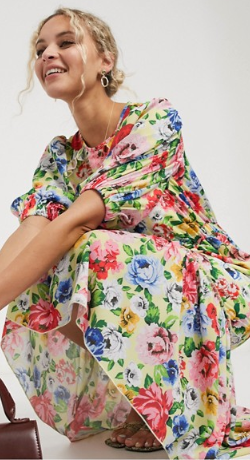 TWISTED WUNDER - Midi Tea Lemon Floral Dress - Designer Dress hire