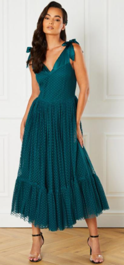 Green tulle outlet midi dress