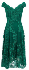 QUIZ - Green Embroidered High Low Dress - Designer Dress Hire