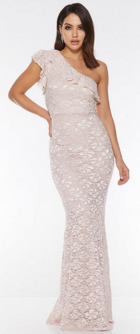 QUIZ - Nude Glitter Lace Maxi Dress - Designer Dress hire