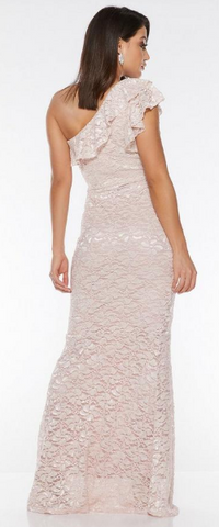 QUIZ - Nude Glitter Lace Maxi Dress - Designer Dress hire