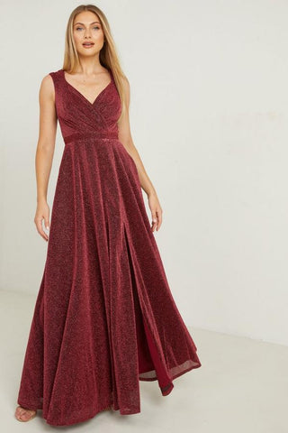 QUIZ - Berry Wrap Dress With Split - Designer Dress hire