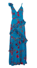 BCBGMAXAZRIA - Blue Floral Frill Dress - Rent Designer Dresses at Girl Meets Dress