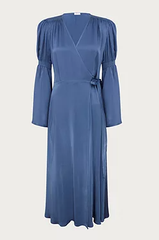 GHOST - Maeve Satin Dress Blue - Designer Dress Hire