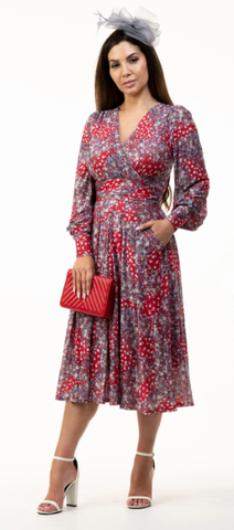 JOLIE MOI - Vanessa Red Floral Midi Dress - Designer Dress hire