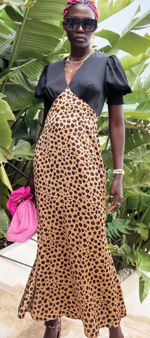 NEVER FULLY DRESSED - Black And Leopard May Dress - Designer Dress hire