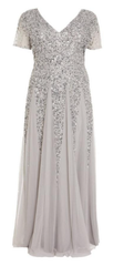 QUIZ CURVE - Curve Grey Sequin Maxi Dress - Designer Dress Hire