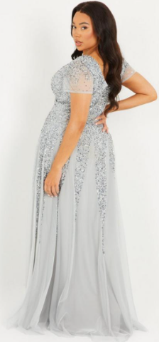 QUIZ CURVE - Curve Grey Sequin Maxi Dress - Designer Dress hire