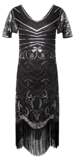 slim fit dress slacks 1920s Great Gatsby dress in black chiffon with a boat neck – LaVieDelight main image 0