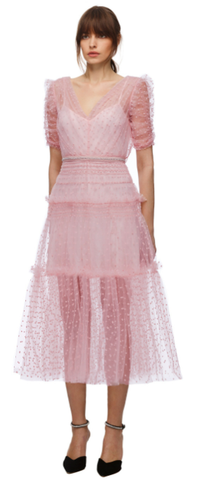 Self Portrait - Pink Dot Mesh Midi Dress - Designer Dress hire