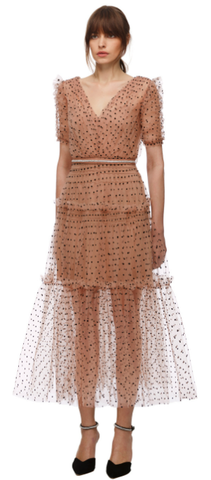 Self Portrait - Dot Mesh Midi Dress - Designer Dress hire