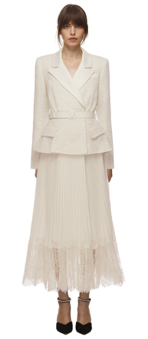 Cream Tailored Bouclé And Chiffon Midi Dress