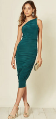 SILK FRED - Rose Ruched Dress Green - Designer Dress Hire